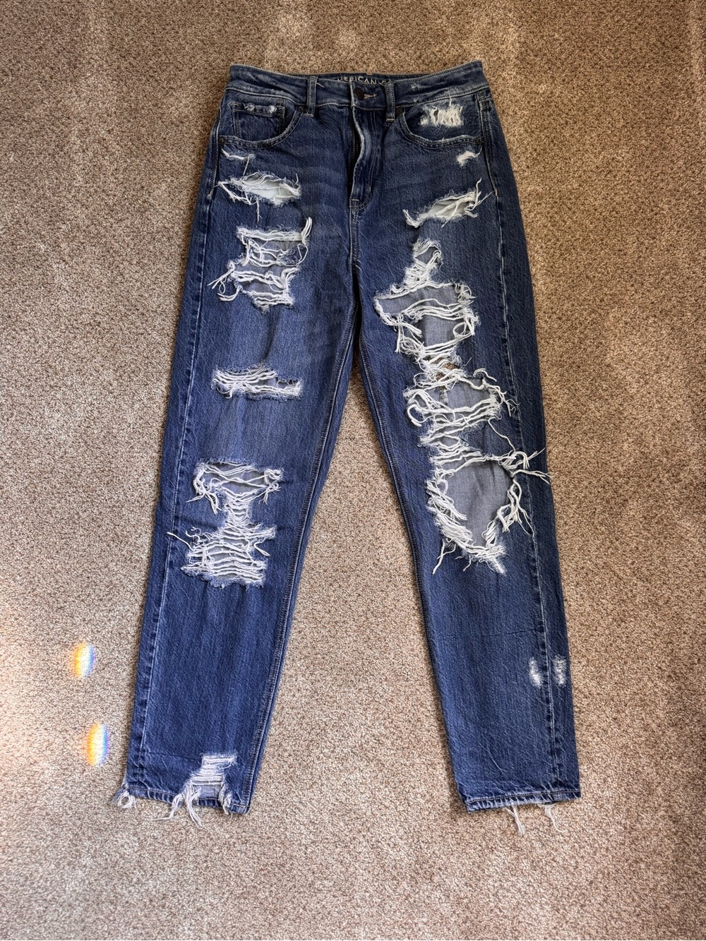 American Eagle Distressed Dark Blue Mom Jeans size 2